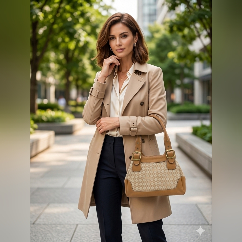 Nine West Beige/Tan Patterned Shoulder Bag